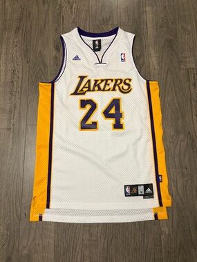 Adidas Los Angeles Lakers Kobe Bryant #24 White & Gold Basketball Jersey